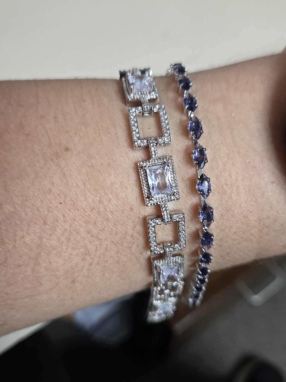 Silver and Purple Crystal Link Bracelet Set - Women Jewelry